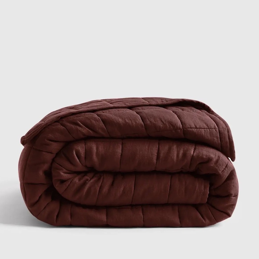 Quince European Linen Box Stitch Quilt Bedding Burgundy Size Full Queen NEW